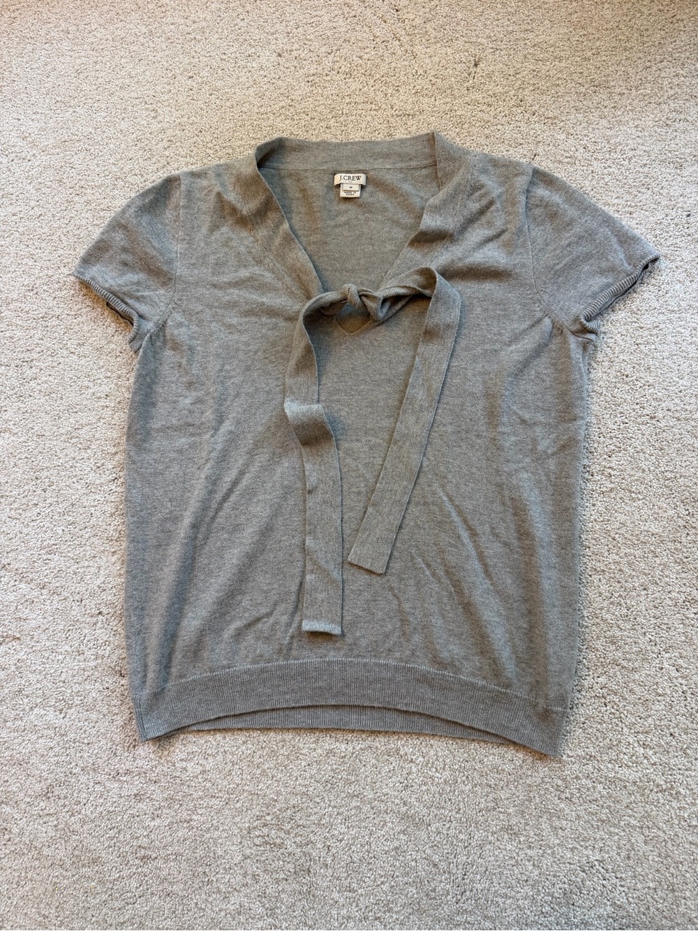 J. Crew Light Gray Tie-Neck Short Sleeve Sweater